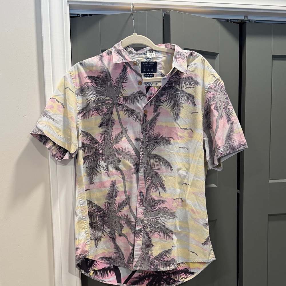 Denim & Flower Pastel Palm Print Shirt
